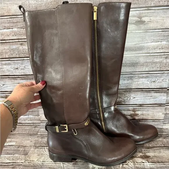 New Michael Kors ST14G brown leather riding boots size 11 - Picture 3 of 8